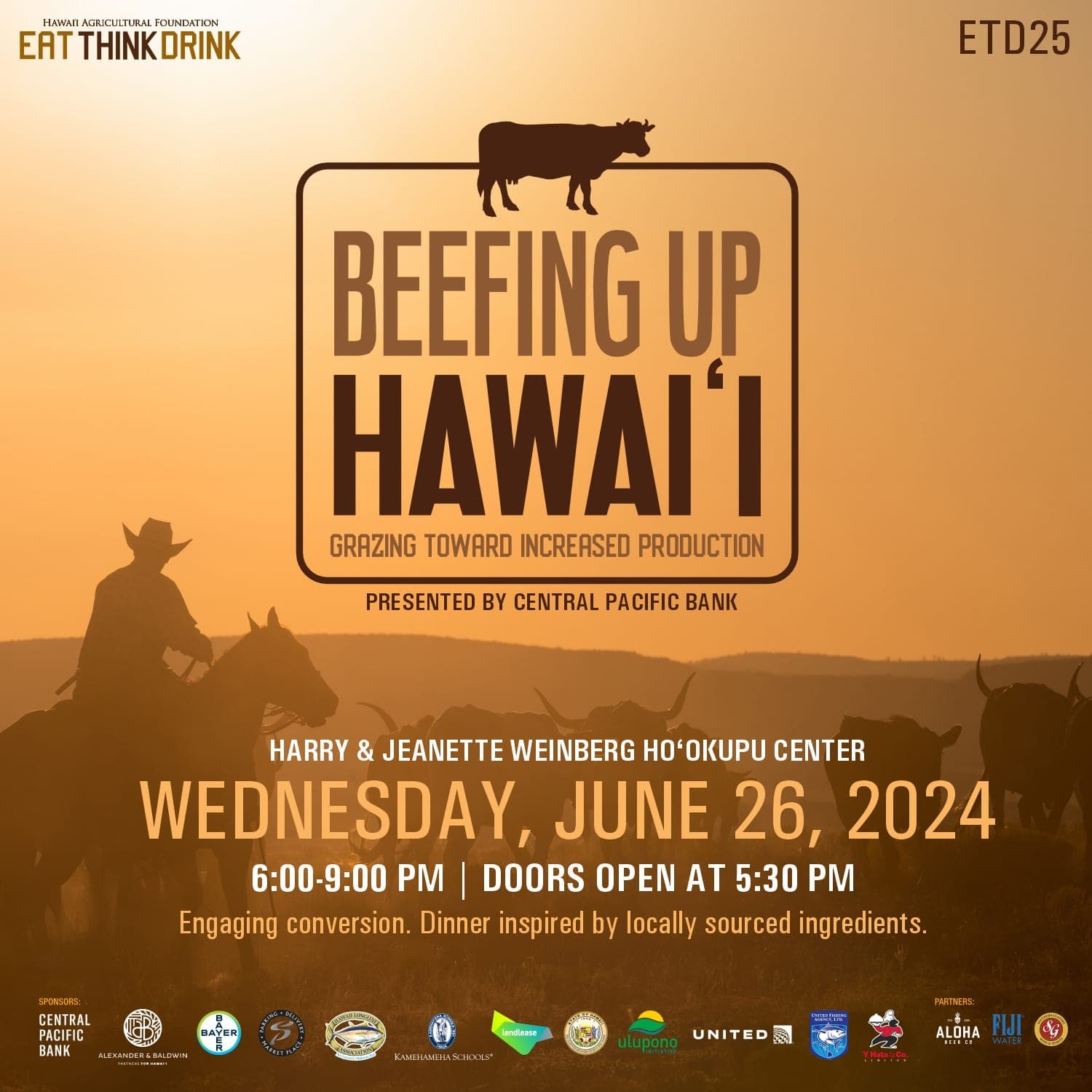 A photo from the "Beefing Up Hawaii" event showcasing local chefs and community members celebrating Hawaiian agriculture and locally sourced food.