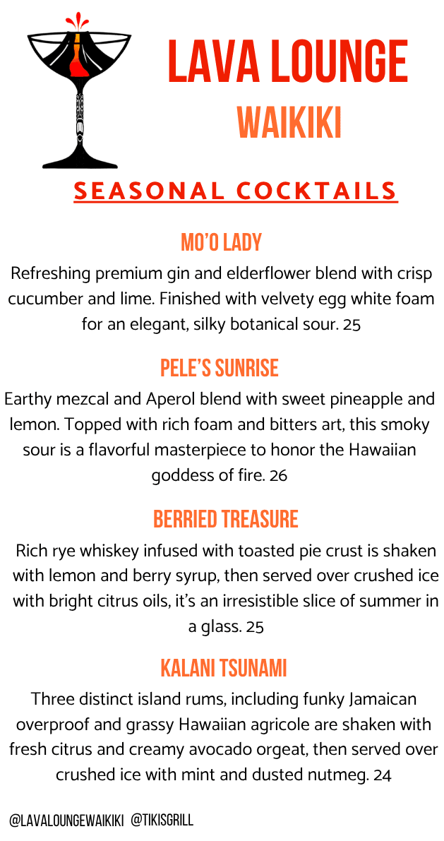 Lava Lounge 2026 Summer Seasonal cocktails